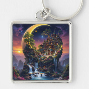 Fantasy Moon Waterfall Forest  Key Ring