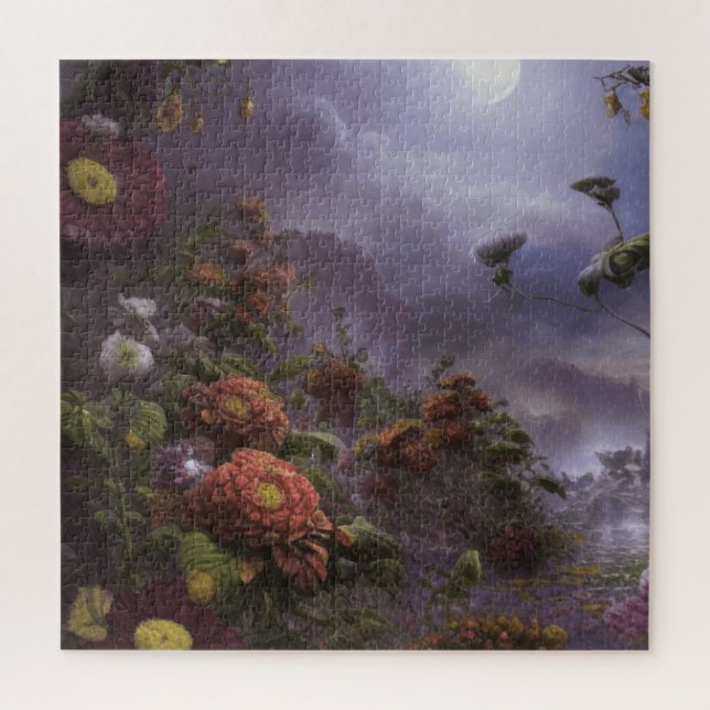 Fantasy Moonlight Magical Garden Landscape Jigsaw Puzzle (Vertical)