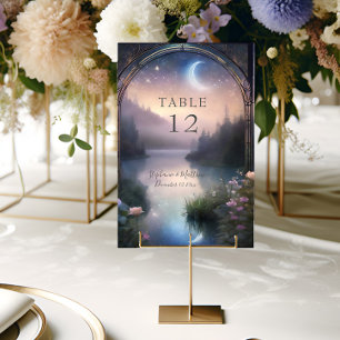 Fantasy Moonlit Lake Forest Rustic Floral Wedding Table Number