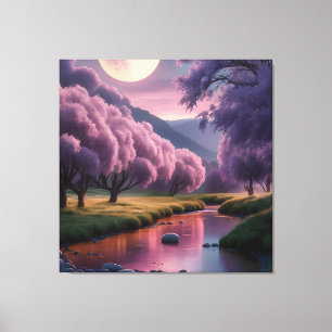 Fantasy Moonlit River Dreamscape Illustration Canvas Print