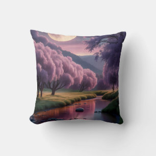 Fantasy Moonlit River Dreamscape Illustration Cushion