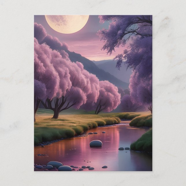 Fantasy Moonlit River Dreamscape Illustration Postcard (Front)