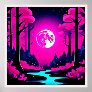 Fantasy Moonlit Woods Art Poster