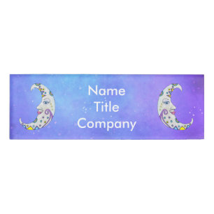 Fantasy Moons With Faces Colors Blue Purple Sky Name Tag