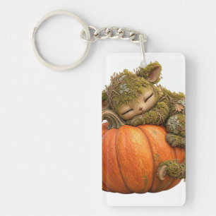 Fantasy Moss Creature with Pumpkin Postcard Key Ring