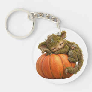 Fantasy Moss Creature with Pumpkin Postcard Key Ring