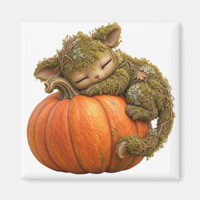 Fantasy Moss Creature with Pumpkin Postcard Magnet (Front)