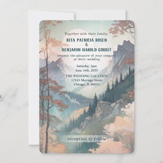 Fantasy Mountain Wedding Invitation (Front)