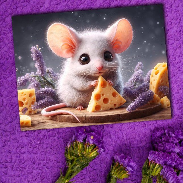 Fantasy mouse cheese cute flowers wildlife art  postcard (Creator Uploaded)