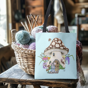 Fantasy Mouse Mushroom House Floral Tote Bag