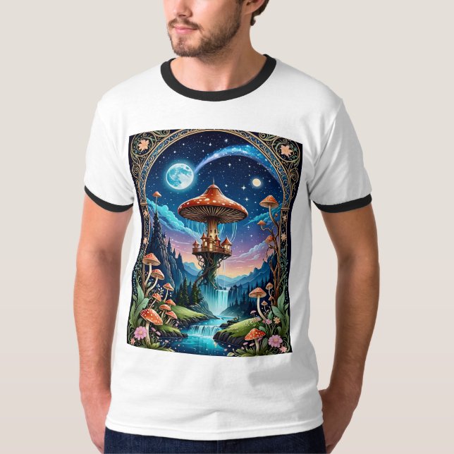 Fantasy Mushroom Castle Dreamscape T-Shirt (Front)