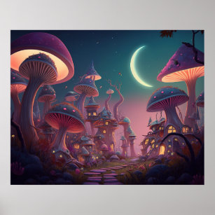 Fantasy Mushroom city Poster