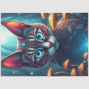 Fantasy Mushroom Forest Blue eyed Cat  Tissue Pape Tissue Paper