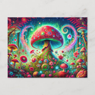Fantasy Mushroom Forest Bright Psychedelic Colors Postcard