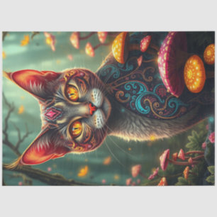 Fantasy Mushroom Forest Colourful Cat  Tissue Paper
