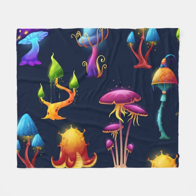 Fantasy Mushroom Forest Pattern – Colourful Magica Fleece Blanket (Front (Horizontal))