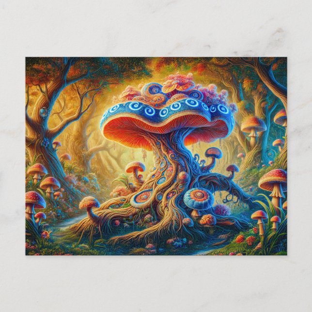 Fantasy Mushroom Garden Psychedelic Colors  Postcard (Front)