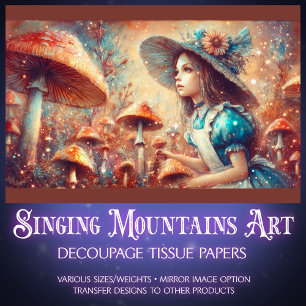 Fantasy Mushroom Garden with Alice Decoupage Tissue Paper