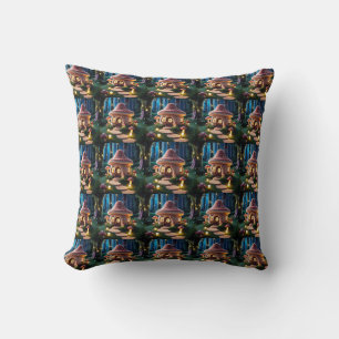 Fantasy mushroom house cushion