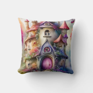 Fantasy Mushroom House Throw pillow
