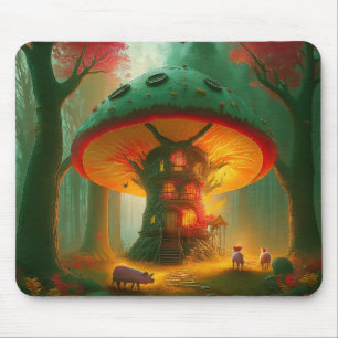 Fantasy Mushroom Tree House With Pigs Mouse Mat