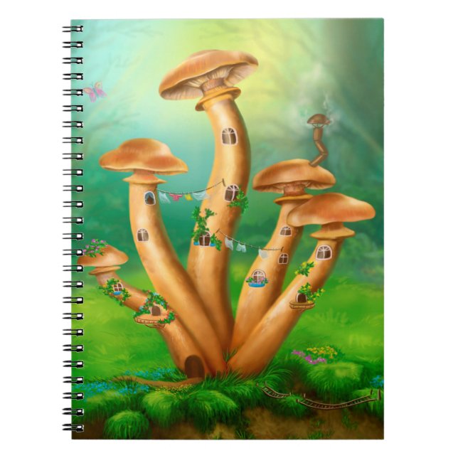 Fantasy Mushrooms honey agarics house Notebook (Front)