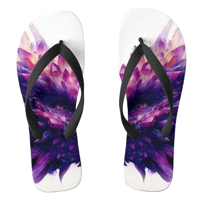Fantasy Mystical Amethyst Crystal Dragon Beast Flip Flops (Footbed)