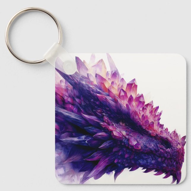 Fantasy Mystical Amethyst Crystal Dragon Beast Key Ring (Front)