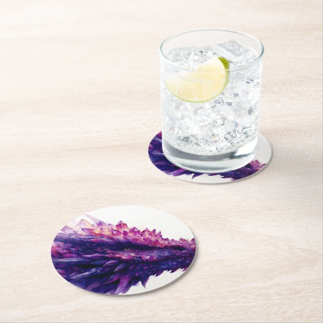 Fantasy Mystical Amethyst Crystal Dragon Beast Round Paper Coaster (Insitu)