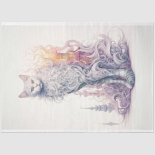Fantasy  Mystical Whimsical White Cat Decoupage Tissue Paper