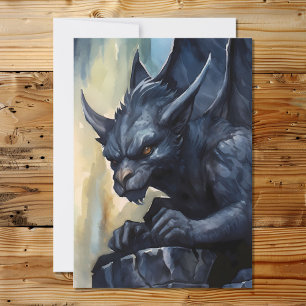 Fantasy Mythological Black Gargoyle  Holiday Card