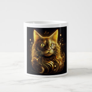 Fantasy Neon Gold Cat Large Coffee Mug