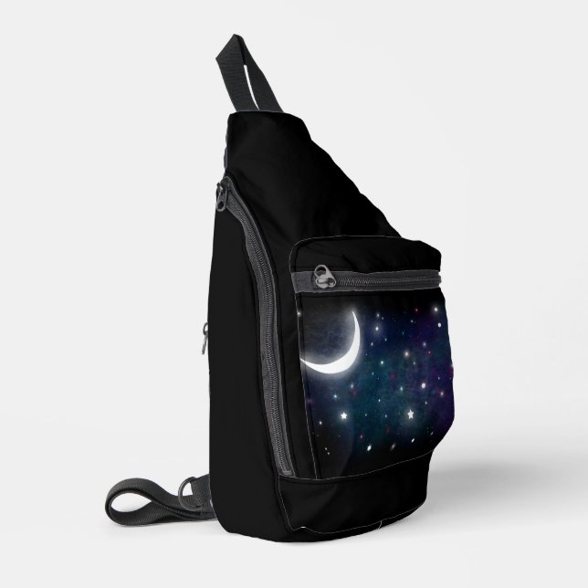 Fantasy Night Sky Moon and Stars Sling Bag (Left Corner)