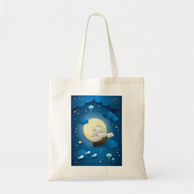 Fantasy Night with Flying Vessel Tote Bag (Front)