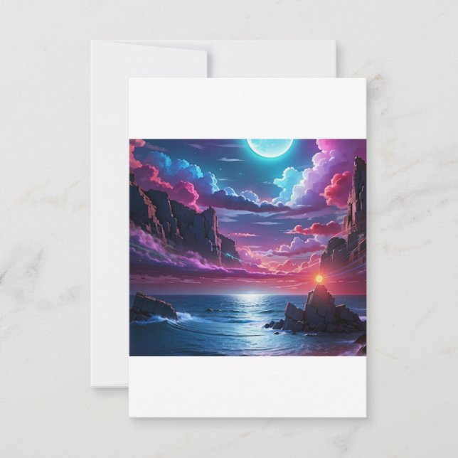 Fantasy Ocean Sunset Beach Wedding Invitation (Front)