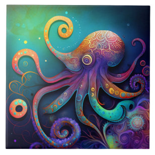 Fantasy Octopus, Watercolor  Tile