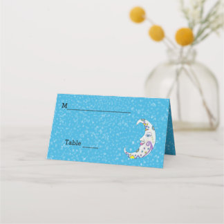 Fantasy Ornate Crescent Moon Colourful White Stars Place Card