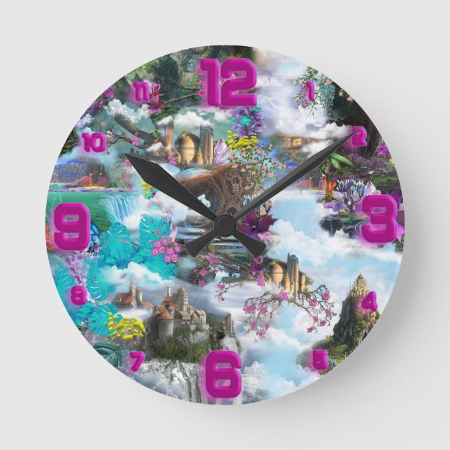 Fantasy Other worlds in the Clouds  Round Clock (Front)