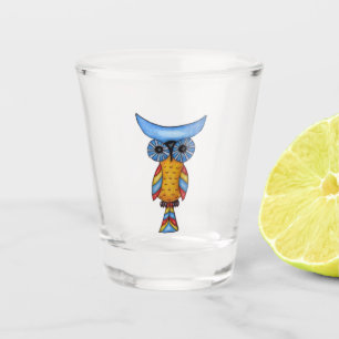 Fantasy Owl Blue Head Eyes Yellow Body Colourful Shot Glass