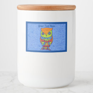 Fantasy Owl in Neon Colours on Mixed Shades of Blu Food Label