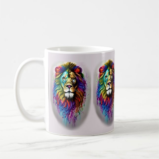 Fantasy Paint Drip Rainbow Colours Lion Coffee Mug (Left)