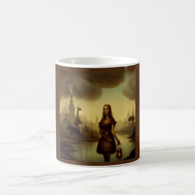 Fantasy Painting 4  - Girl Holding Lantern Coffee Mug (Center)