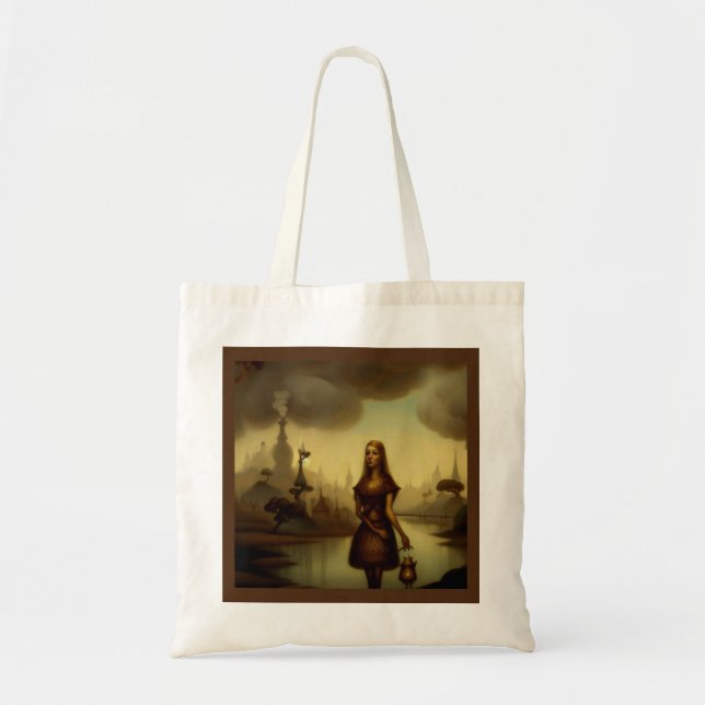 Fantasy Painting 4  - Girl Holding Lantern Tote Bag (Front)