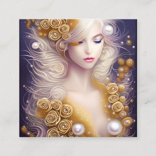 Fantasy Painting SciFi Exquisite Delicate Gold Int Square Business Card (Front)