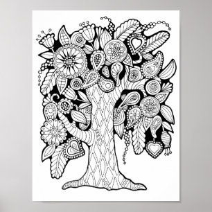 Fantasy Paisley Flower Tree Colouring Page Art Poster