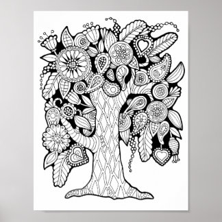 Fantasy Paisley Flower Tree Colouring Page Art Poster
