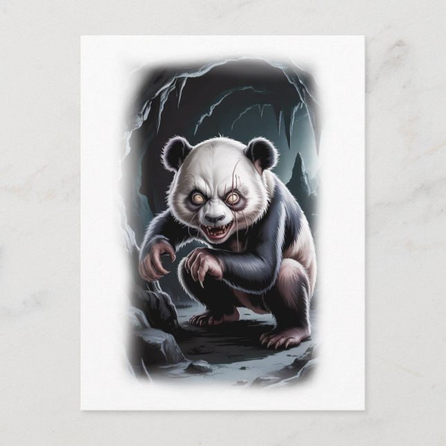 Fantasy Panda Parody Movie Character on a White Holiday Postcard (Front)