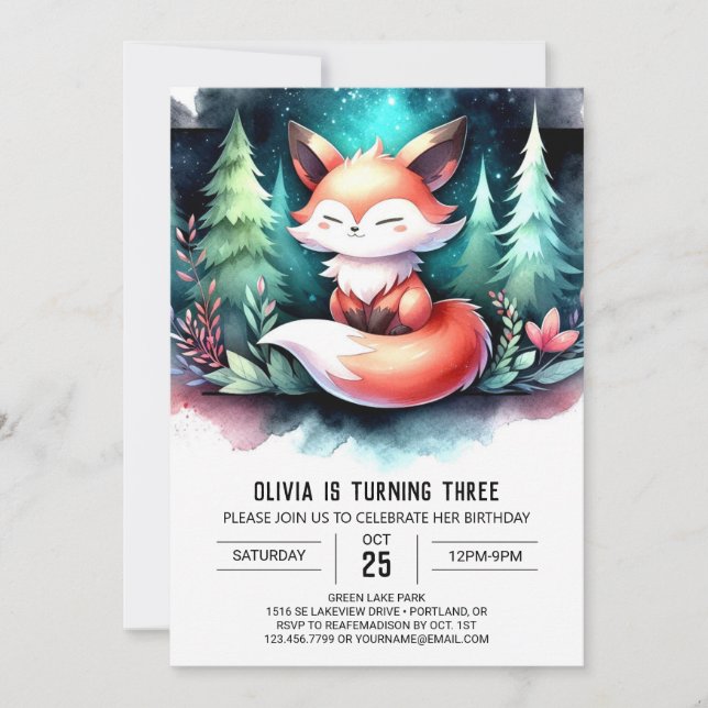  Fantasy Pastel Fox Birthday digital Invitation (Front)