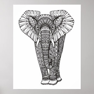 Fantasy Patterned Elephant Doodle 2 Poster