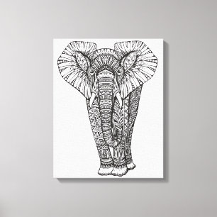 Fantasy Patterned Elephant Doodle 6 Canvas Print